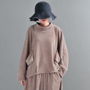 Front Pockets Designer Pullover Mock Neck Oversized Sweatshirt