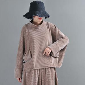 Front Pockets Designer Pullover Mock Neck Oversized Sweatshirt