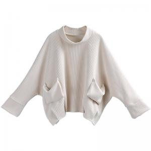 Front Pockets Designer Pullover Mock Neck Oversized Sweatshirt