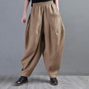 Earthy Tones Plus Size Hippie Pants Organic Linen Trousers