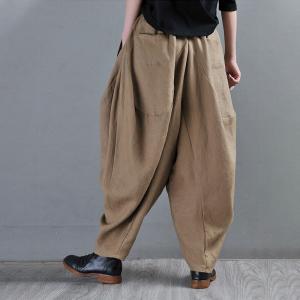 Earthy Tones Plus Size Hippie Pants Organic Linen Trousers