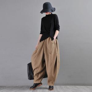 Earthy Tones Plus Size Hippie Pants Organic Linen Trousers