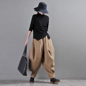 Earthy Tones Plus Size Hippie Pants Organic Linen Trousers