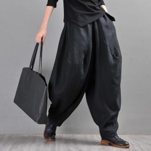 Elastic Waist Cozy Linen Pants Womens Black Fisherman Pants