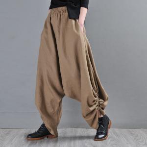 Side Drawstring Casual Flax Pants Loose Linen Elephant Pants