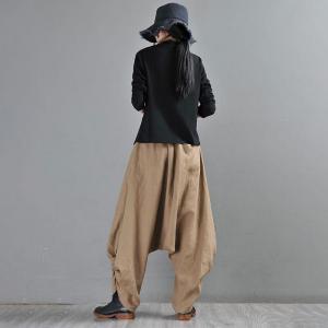 Side Drawstring Casual Flax Pants Loose Linen Elephant Pants