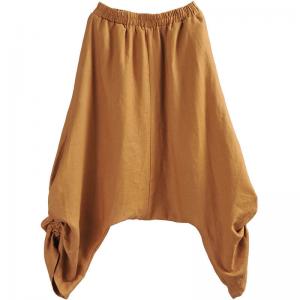 Side Drawstring Casual Flax Pants Loose Linen Elephant Pants