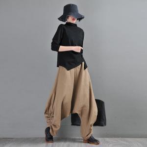 Side Drawstring Casual Flax Pants Loose Linen Elephant Pants