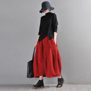 Cotton Blend Winter Red Pants Wide Leg Tweed Pants for Women