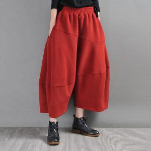 Cotton Blend Winter Red Pants Wide Leg Tweed Pants for Women