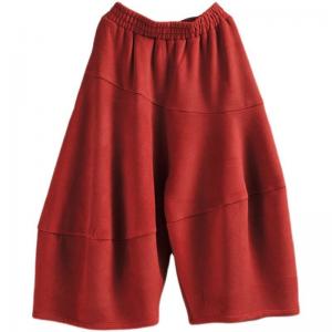 Cotton Blend Winter Red Pants Wide Leg Tweed Pants for Women