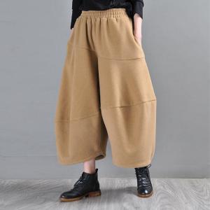 Winter Fashion Tweed Cropped Pants Light Camel Pantalettes