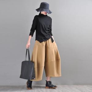 Winter Fashion Tweed Cropped Pants Light Camel Pantalettes