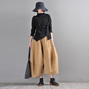 Winter Fashion Tweed Cropped Pants Light Camel Pantalettes