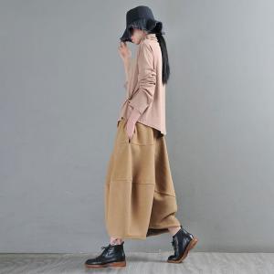 Winter Fashion Tweed Cropped Pants Light Camel Pantalettes