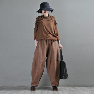 Chunky Linen Winter Loose Pants Solid Colors Harem Pants