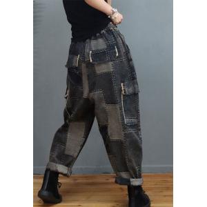 Fashion Patchwork Baggy Cargo Pants Flap Pockets Pegged Jeans