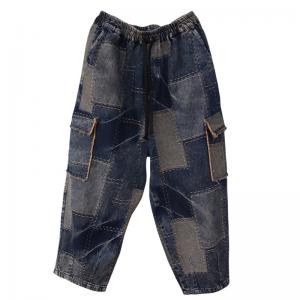 Fashion Patchwork Baggy Cargo Pants Flap Pockets Pegged Jeans