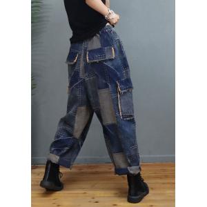 Fashion Patchwork Baggy Cargo Pants Flap Pockets Pegged Jeans