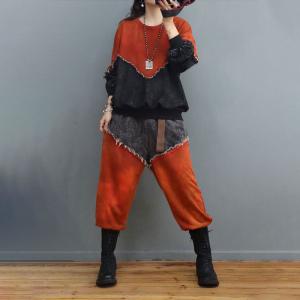 Contrast Colors Fringed Sweatshirt with Cotton Sweat Pants