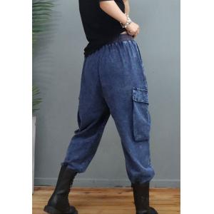 Side Flap Pockets Blue Tapered Pants Baggy Jodhpurs Jeans