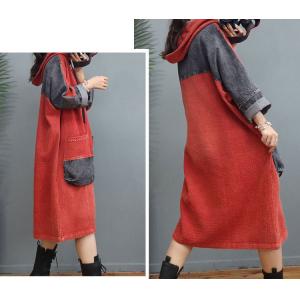 Huge Pockets Cotton Linen Dress Plus Size Hoodie Dress