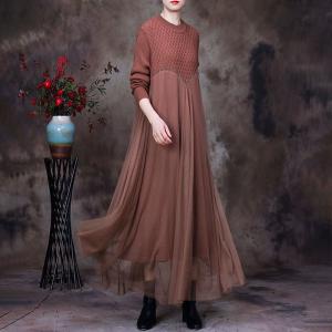 Long Sleeves Winter Gauze Dress Loose Elegant Sweater Dress