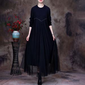 Long Sleeves Winter Gauze Dress Loose Elegant Sweater Dress