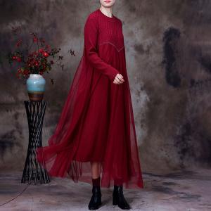 Long Sleeves Winter Gauze Dress Loose Elegant Sweater Dress