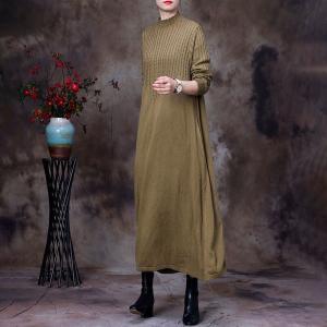 High Neck Long Sleeves Jersey Dress Plain Knitting Jumper Dress