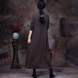 High Neck Long Sleeves Jersey Dress Plain Knitting Jumper Dress