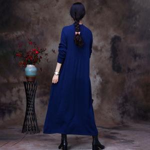 High Neck Long Sleeves Jersey Dress Plain Knitting Jumper Dress