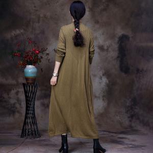 High Neck Long Sleeves Jersey Dress Plain Knitting Jumper Dress