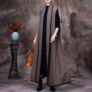 Wool Blend Vest Coat Womens Long Winter Waistcoat
