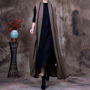 Wool Blend Vest Coat Womens Long Winter Waistcoat