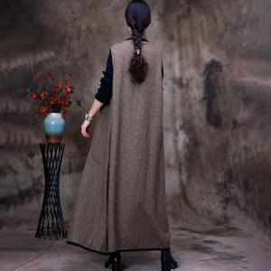 Wool Blend Vest Coat Womens Long Winter Waistcoat