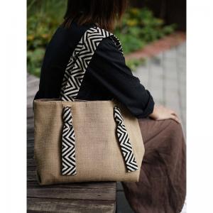 Striped Stripes Chunky Linen Tote Organic Jute Bag