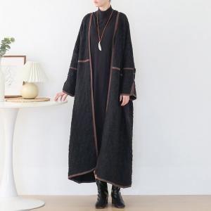 Winter Fashion Black Overcoat Plus Size Pleated Kimono Cardigan