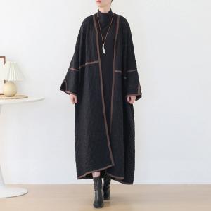 Winter Fashion Black Overcoat Plus Size Pleated Kimono Cardigan