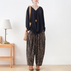 Relax-Fit Striped Carrot Pants Womens High Rise Elephant Pants