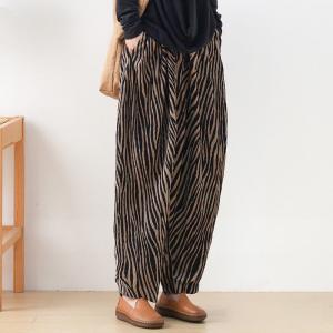 Relax-Fit Striped Carrot Pants Womens High Rise Elephant Pants