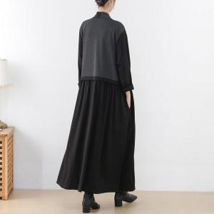 Empire Waist Belted Long Cardigan V-Neck Black Casual Coat