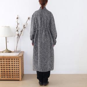 Chunky Linen Belted Coat Plus Size Chinese Plain Coat