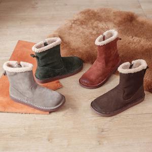 Side Zip Lamb Wool Lining Boots Winter Leather Snow Boots