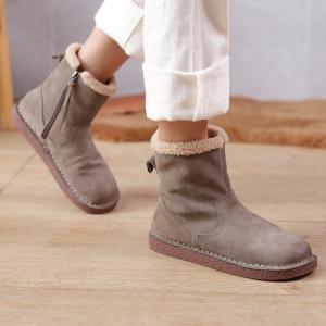 Side Zip Lamb Wool Lining Boots Winter Leather Snow Boots