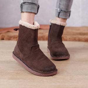 Side Zip Lamb Wool Lining Boots Winter Leather Snow Boots