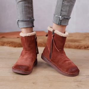 Side Zip Lamb Wool Lining Boots Winter Leather Snow Boots