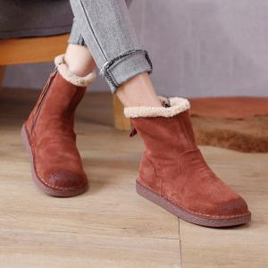 Side Zip Lamb Wool Lining Boots Winter Leather Snow Boots