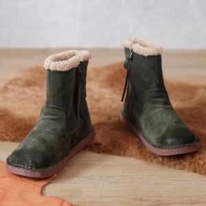 Side Zip Lamb Wool Lining Boots Winter Leather Snow Boots