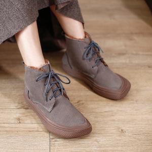 Wool Lining Lace Up Combat Boots Lace Up Wedge Booties